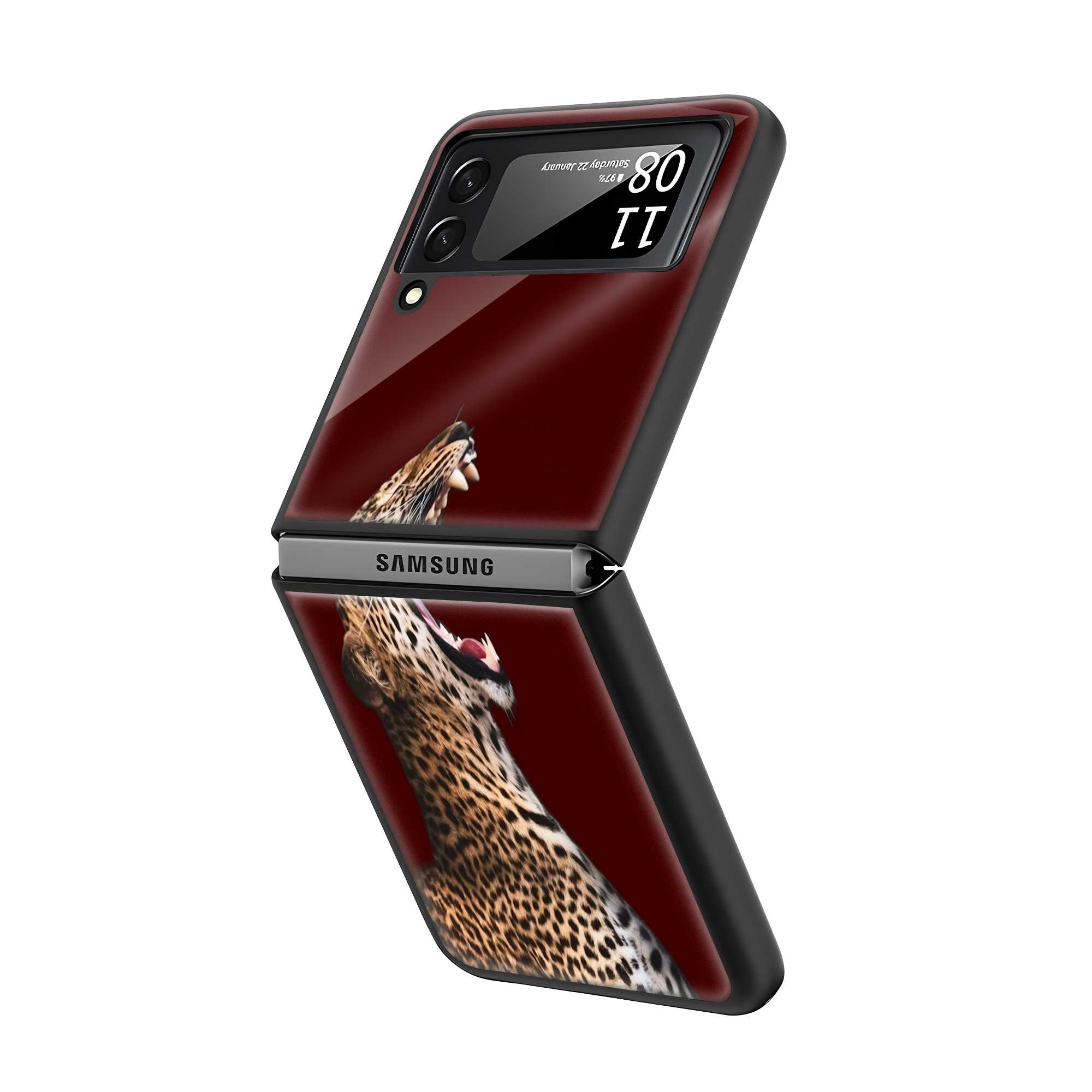 Leopard Minimalist Art Samsung Z Flip Glass Case