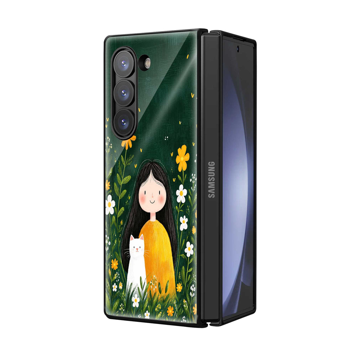 Meadow Girl & Cat Samsung Z Fold Glass Case