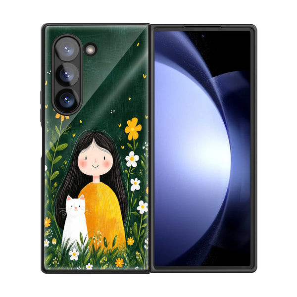 Meadow Girl & Cat Samsung Z Fold Glass Case