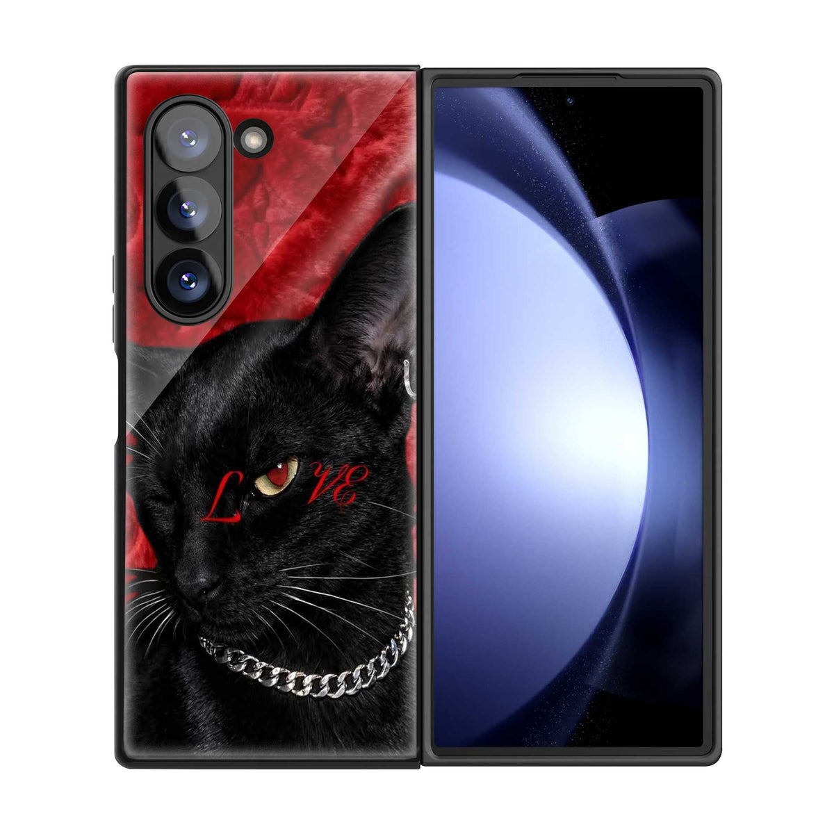 Midnight Black Cat Samsung Z Fold Glass Case