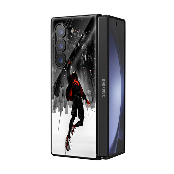 Miles Morales Leap Samsung Z Fold Glass Case
