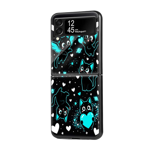 Neon Cats Samsung Z Flip Glass Case