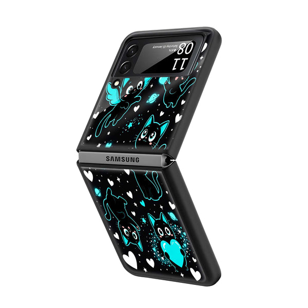 Neon Cats Samsung Z Flip Glass Case