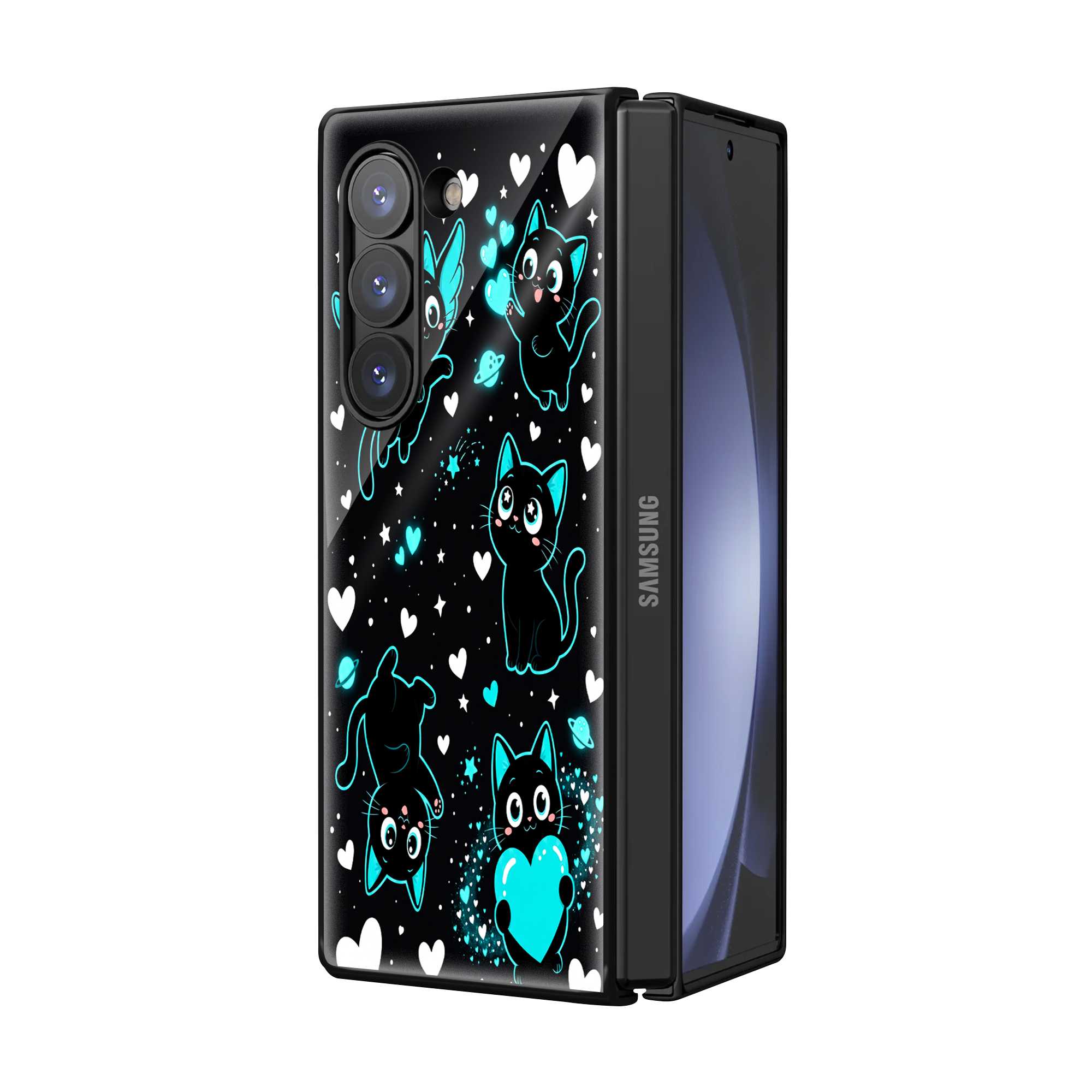 Neon Cats Samsung Z Fold Glass Case