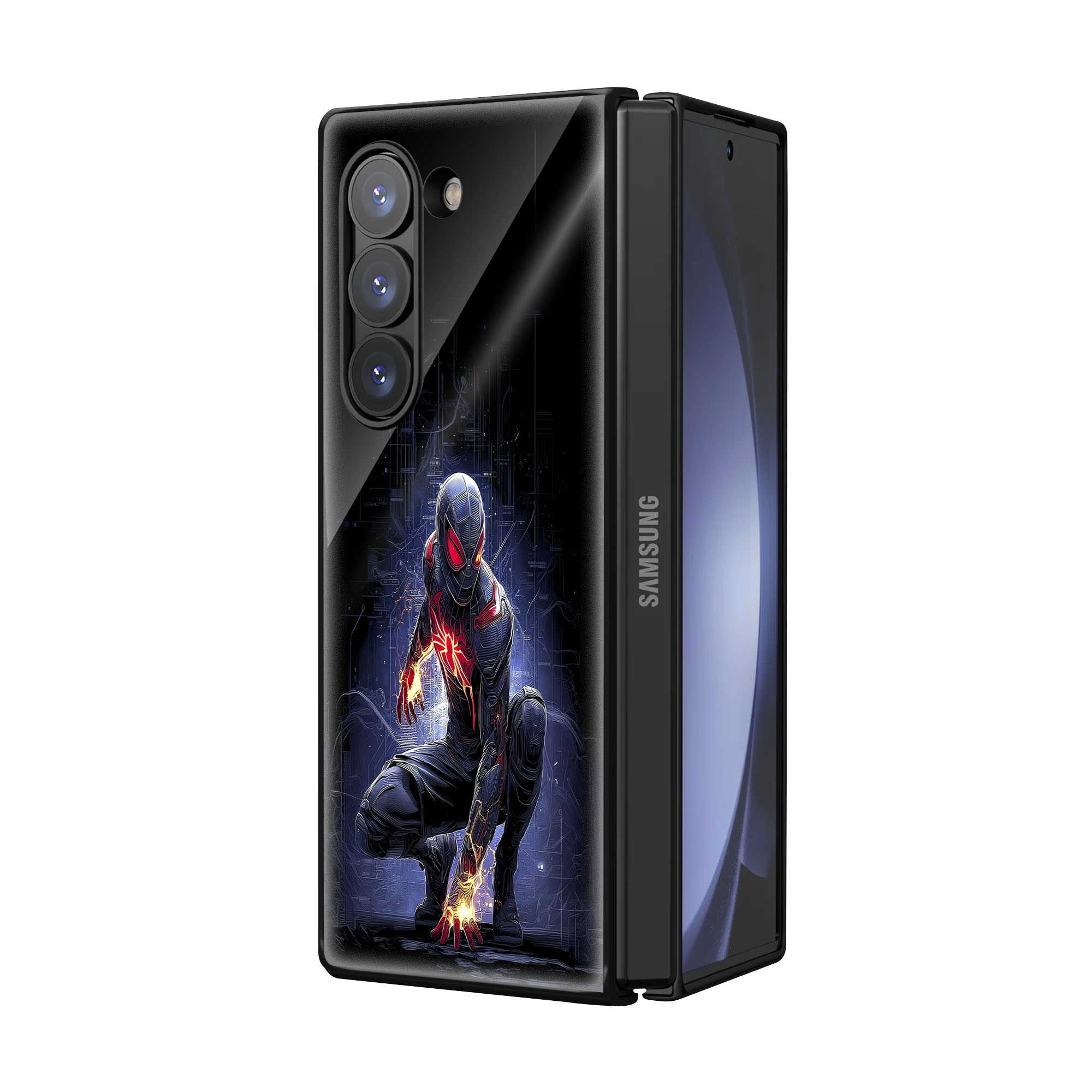 Neon Web Knight Samsung Z Fold Glass Case