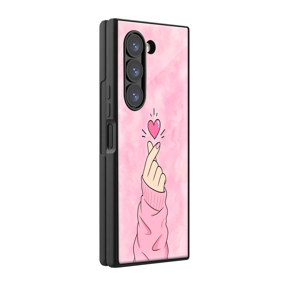 Pink Finger Heart Samsung Z Fold Glass Case