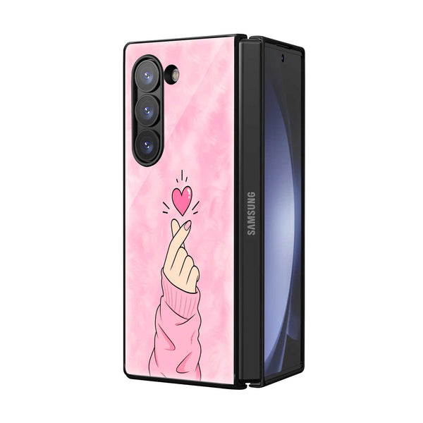 Pink Finger Heart Samsung Z Fold Glass Case