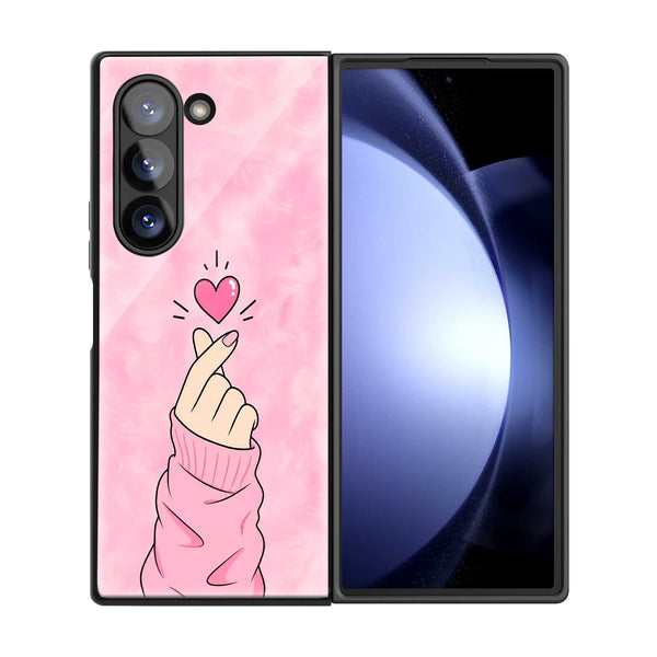 Pink Finger Heart Samsung Z Fold Glass Case