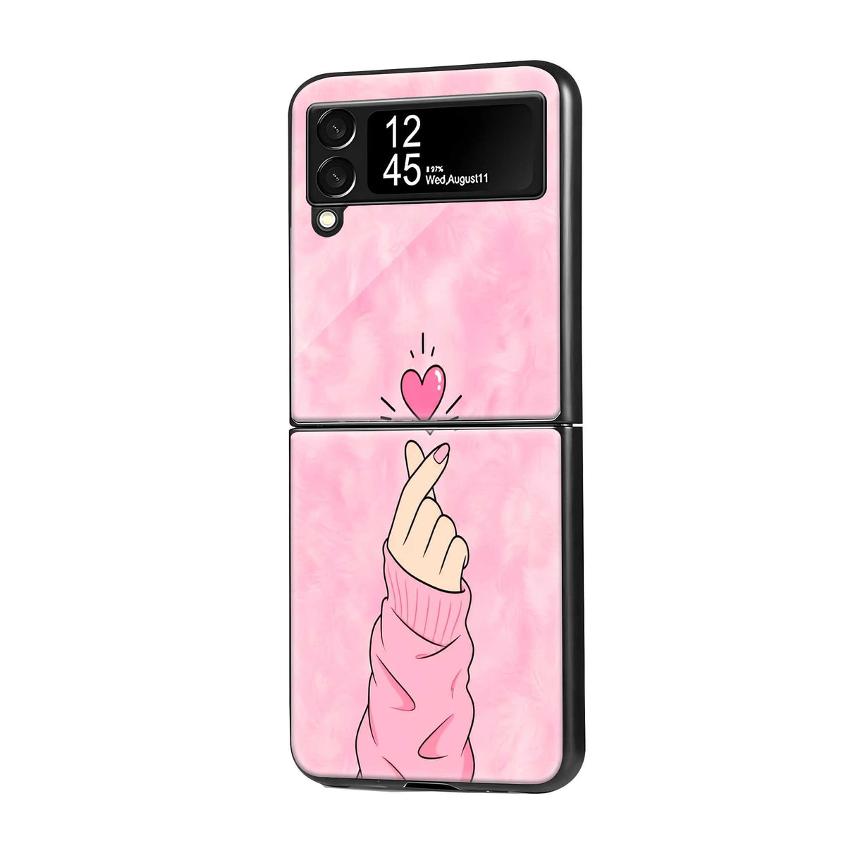 Pink Finger Heart Samsung Z Flip Glass Case