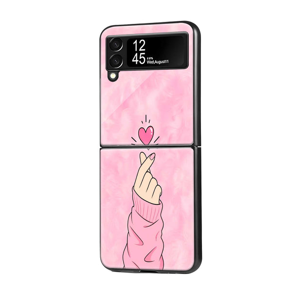 Pink Finger Heart Samsung Z Flip Glass Case