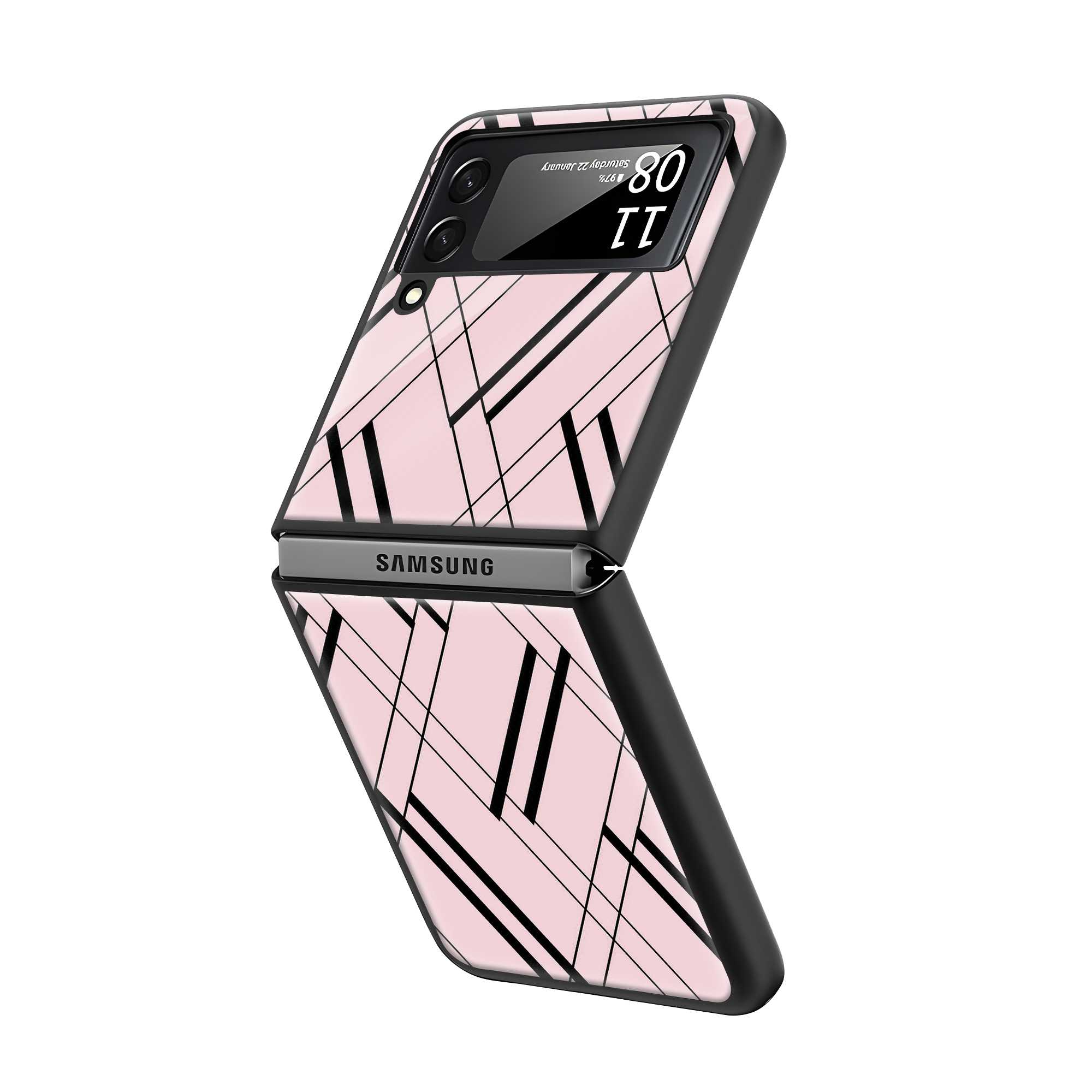Pink Grid Samsung Z Flip Glass Case