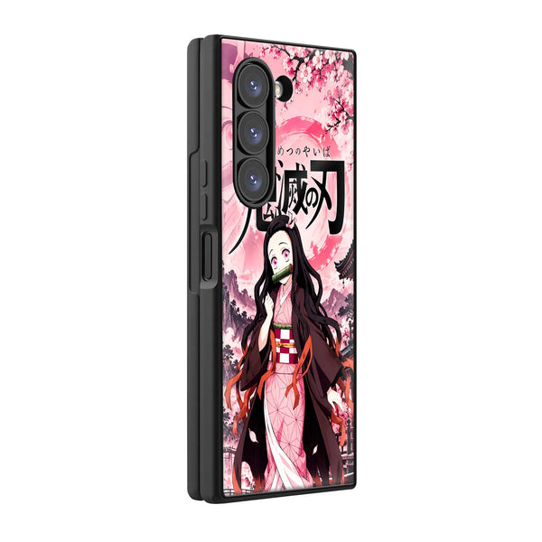 Pink Nezuko Samsung Z Fold Glass Case