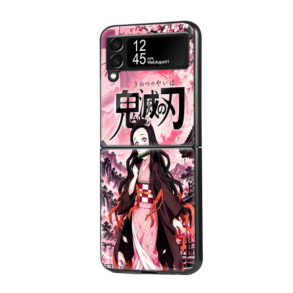 Pink Nezuko Samsung Z Flip Glass Case