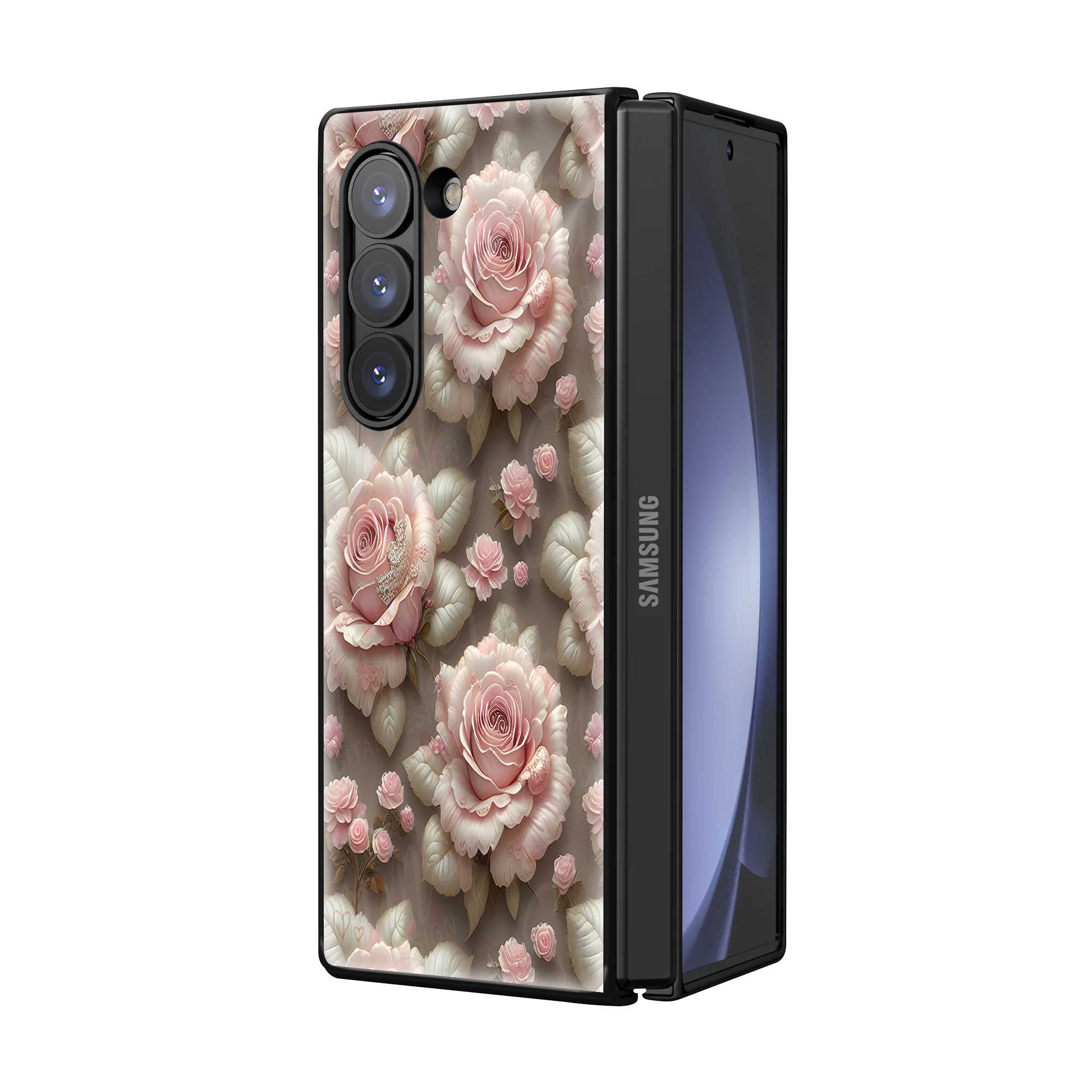 Pink Rose Garden Samsung Z Fold Glass Case