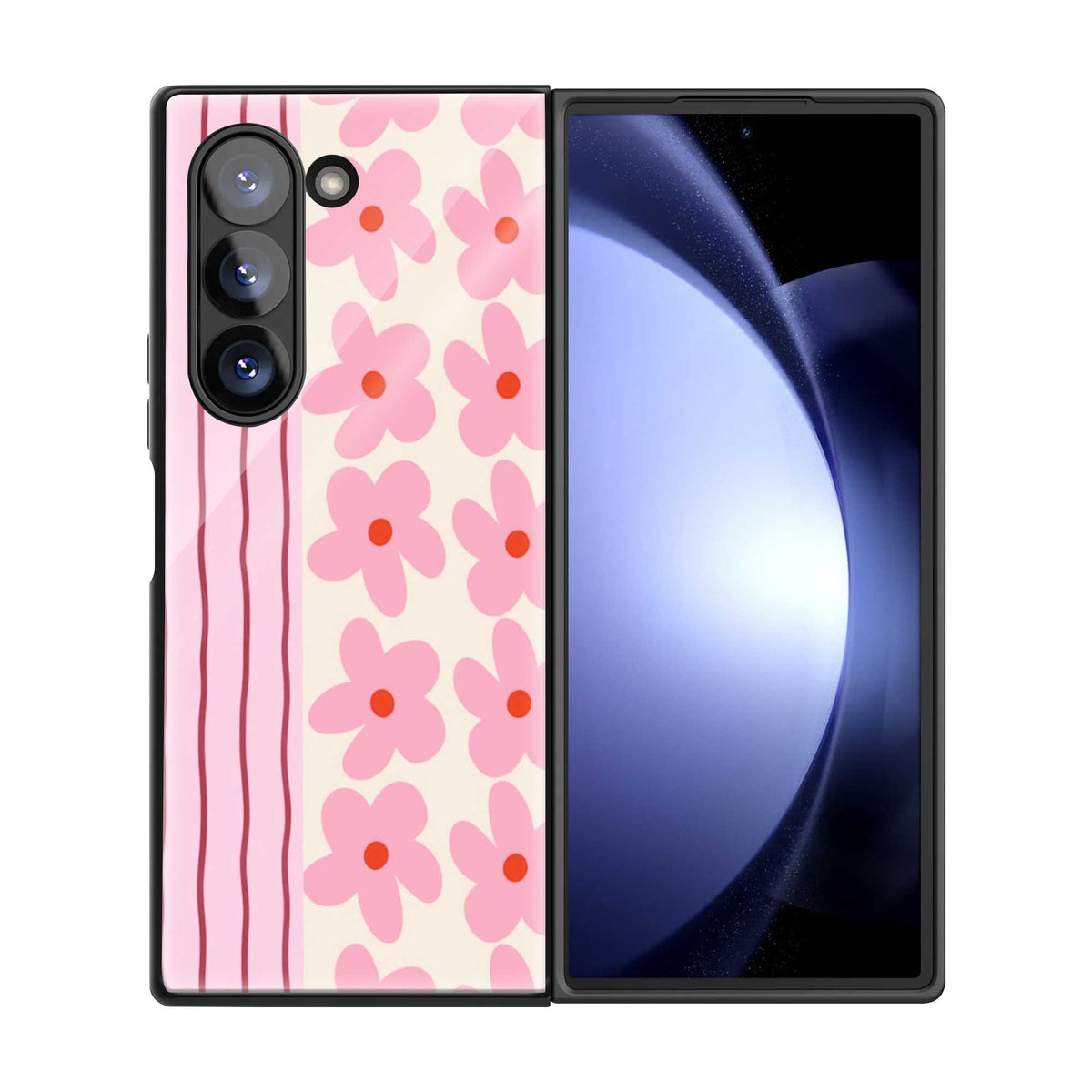 Pink Sakura Stripes Samsung Z Fold Glass Case