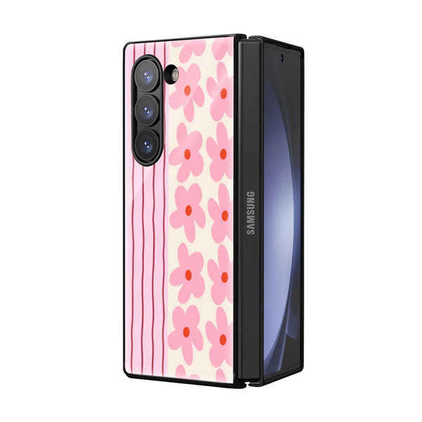 Pink Sakura Stripes Samsung Z Fold Glass Case