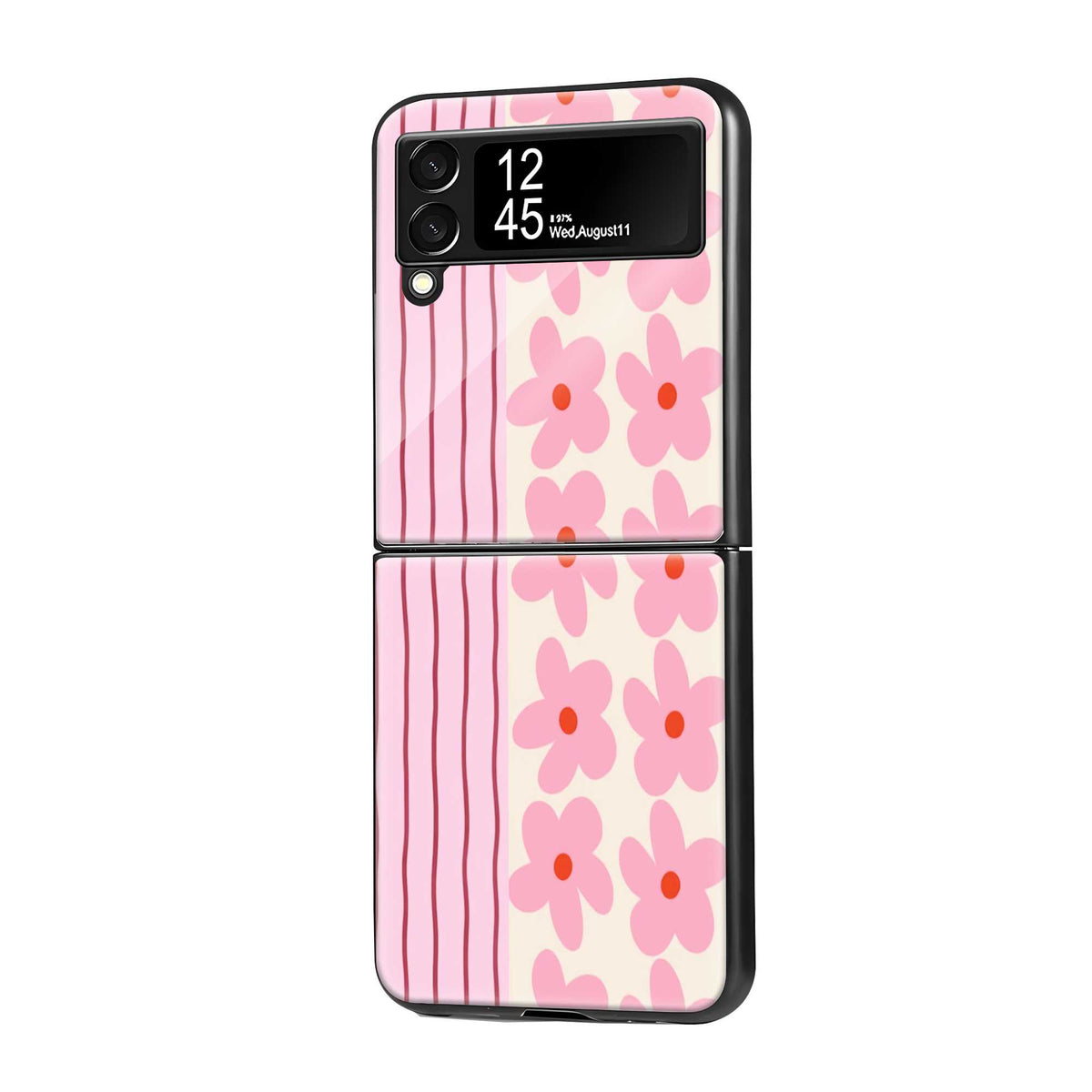 Pink Sakura Stripes Samsung Z Flip Glass Case