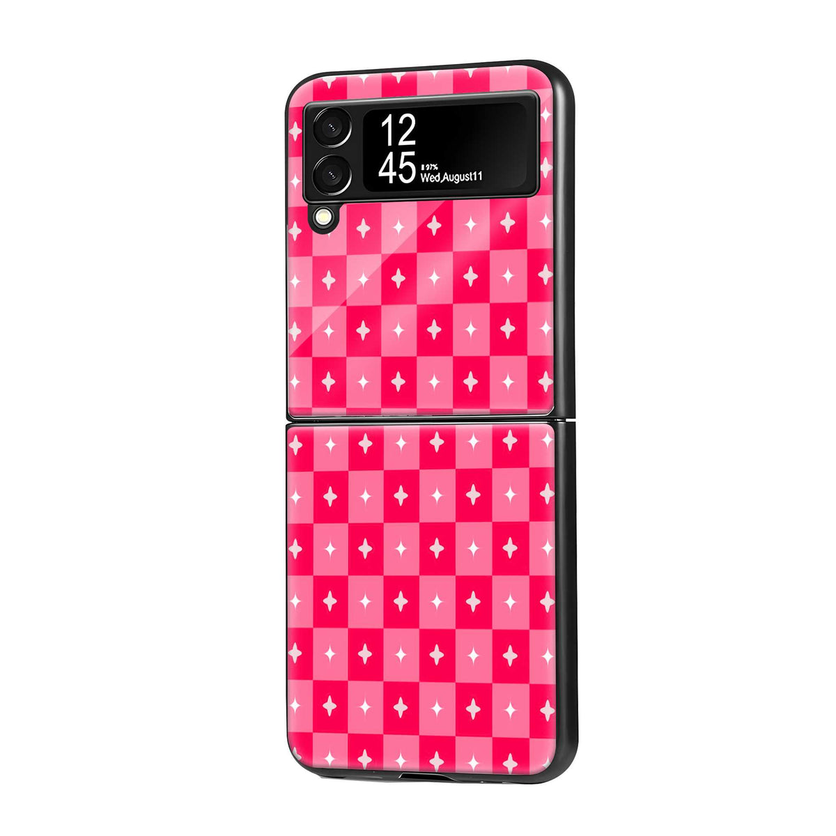 Pink Sparkle Check Samsung Z Flip Glass Case