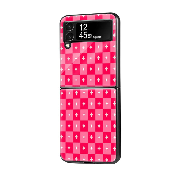 Pink Sparkle Check Samsung Z Flip Glass Case