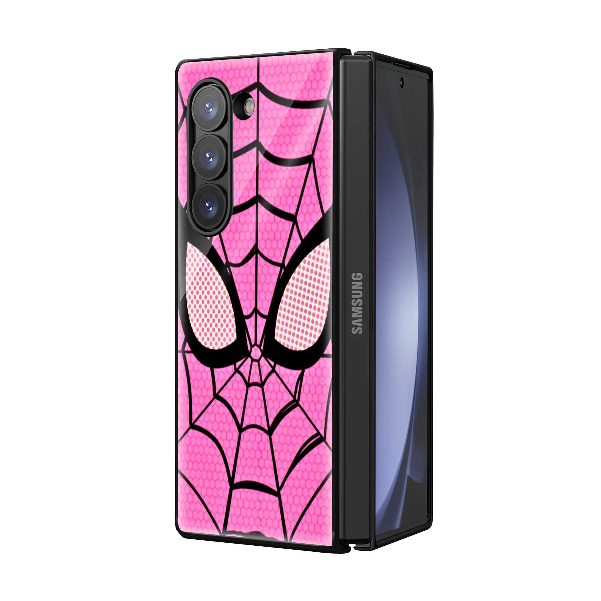 Pink Spider Mask Samsung Z Fold Glass Case