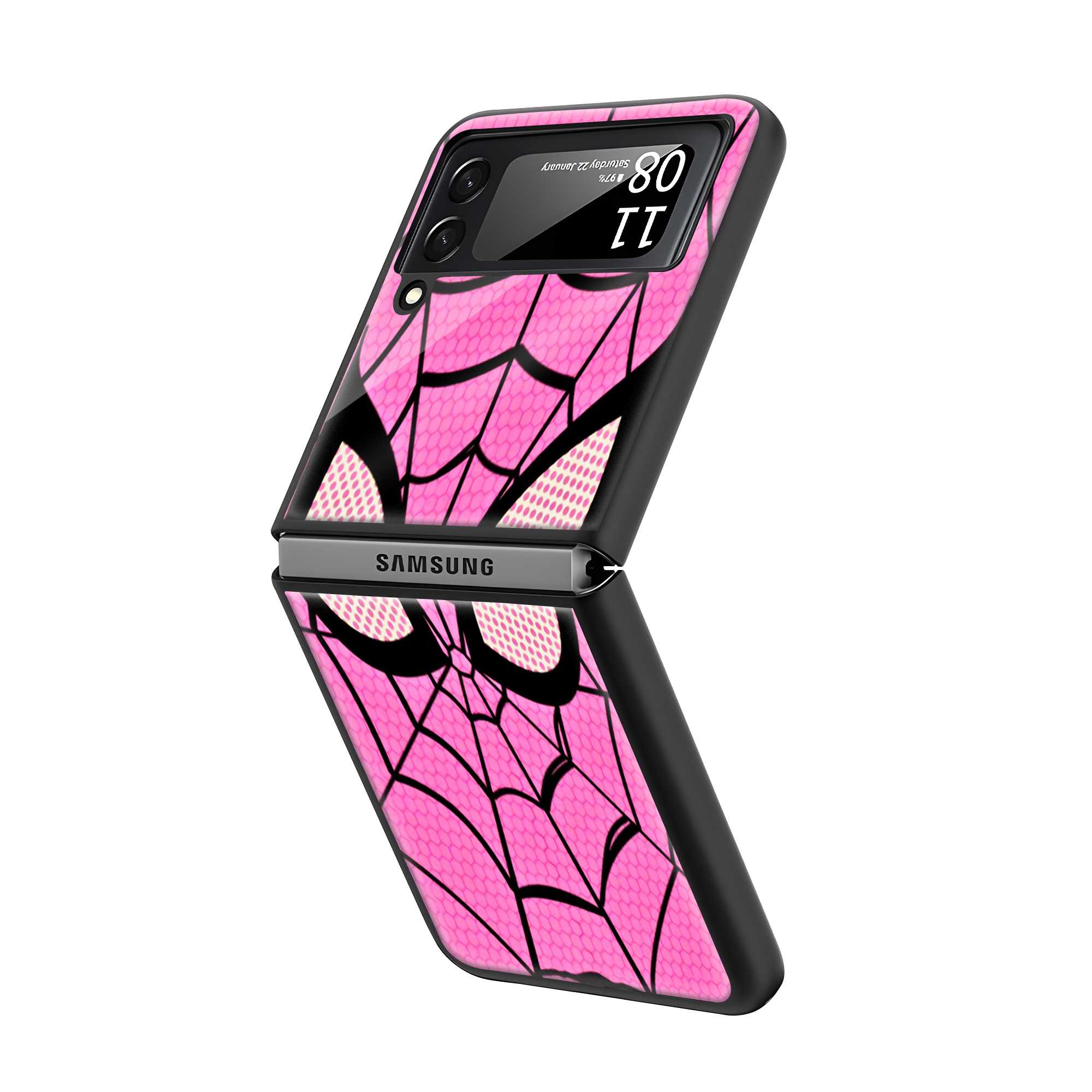 Pink Spider Mask Samsung Z Flip Glass Case