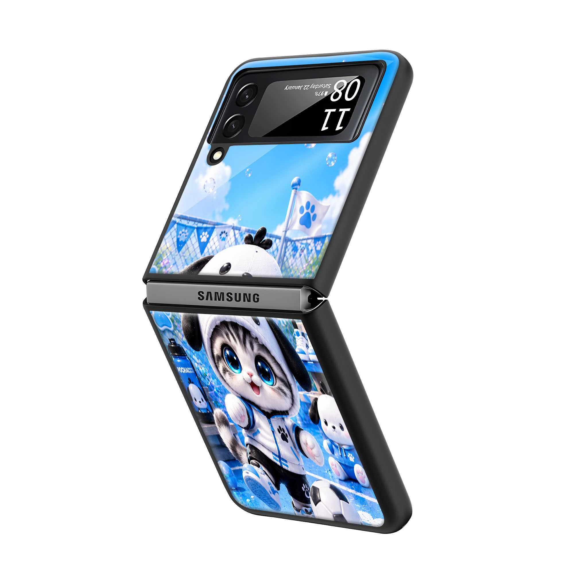 Pochacco Cat Samsung Z Flip Glass Case