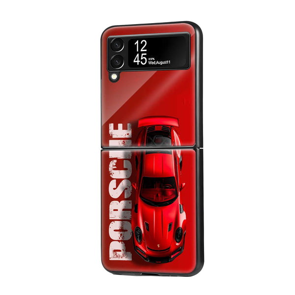 Porsche Crimson Samsung Z Flip Glass Case