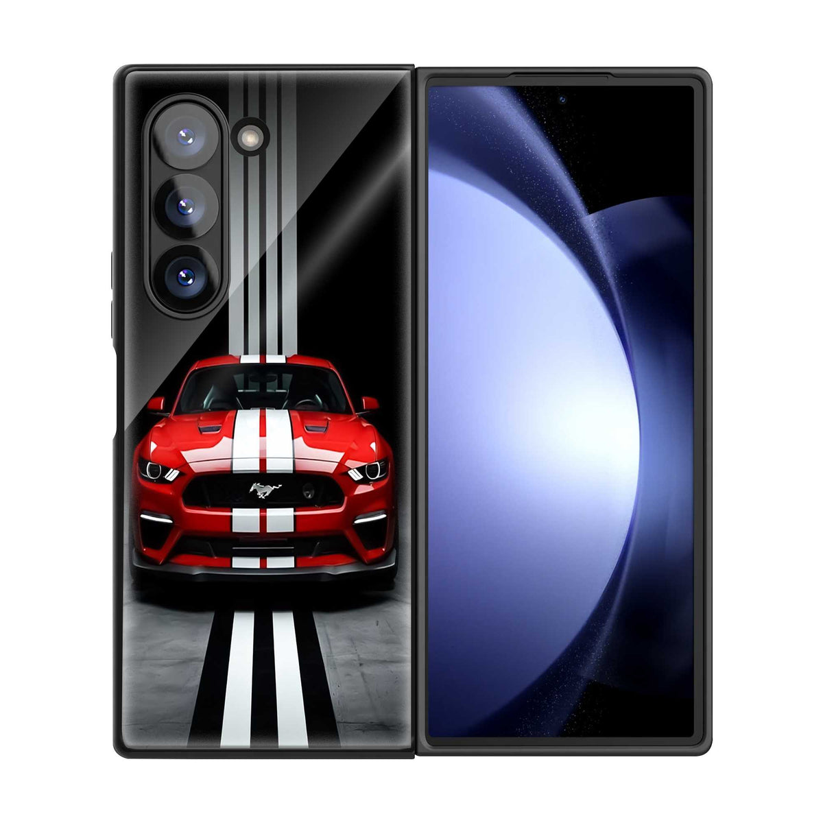 Red Mustang Night Drive Samsung Z Fold Glass Case