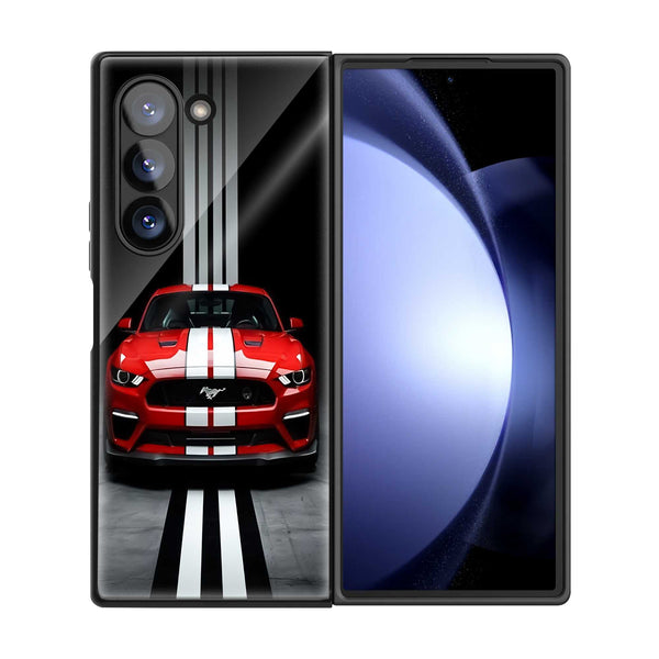 Red Mustang Night Drive Samsung Z Fold Glass Case