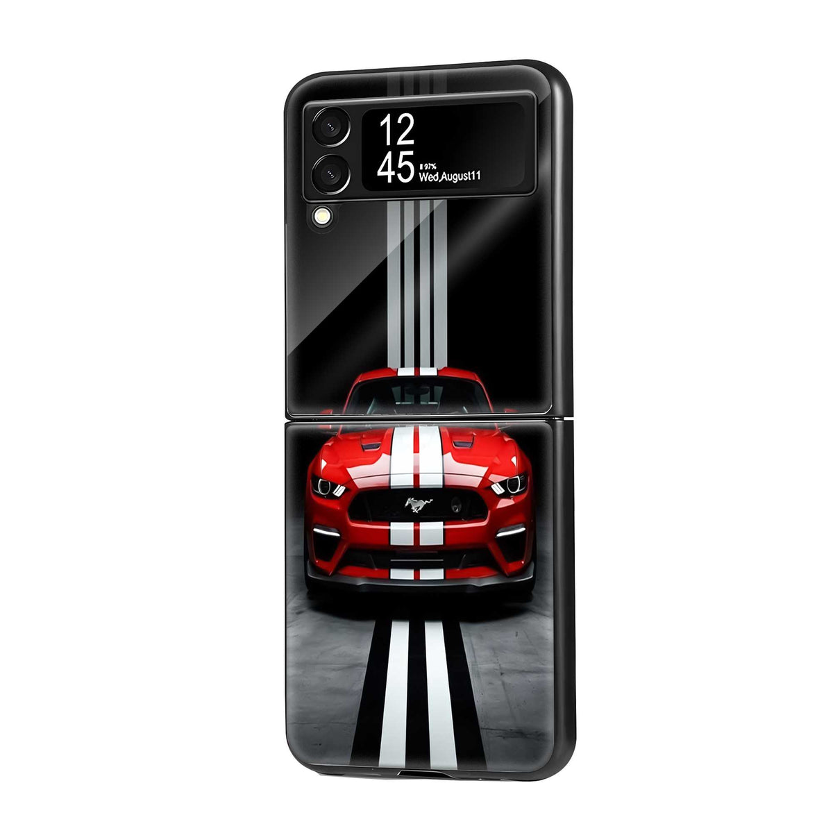 Red Mustang Night Drive Samsung Z Flip Glass Case