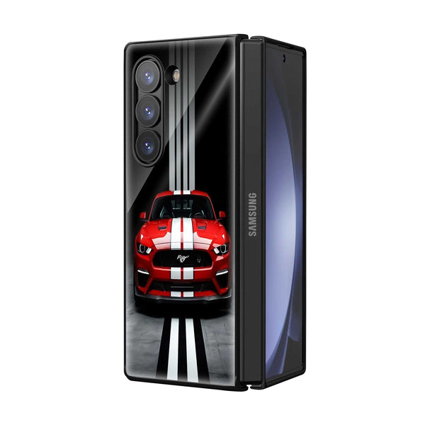 Red Mustang Night Drive Samsung Z Fold Glass Case