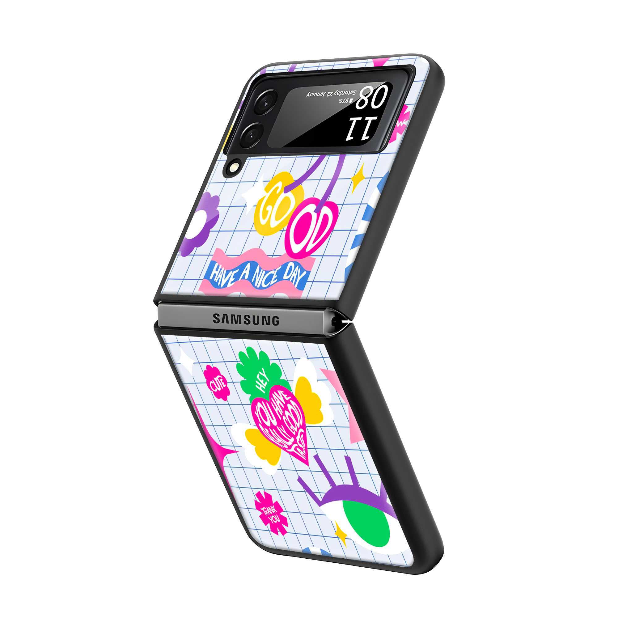 Retro 90s Sticker Samsung Z Flip Glass Case
