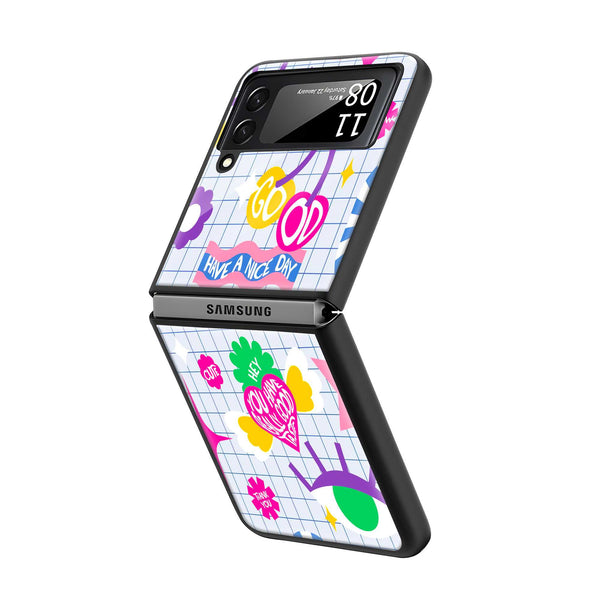 Retro 90s Sticker Samsung Z Flip Glass Case
