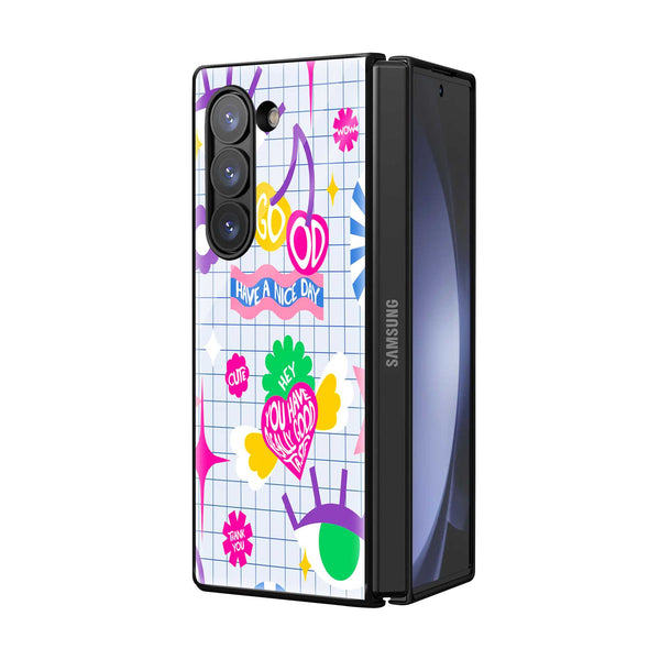 Retro 90s Sticker Samsung Z Fold Glass Case