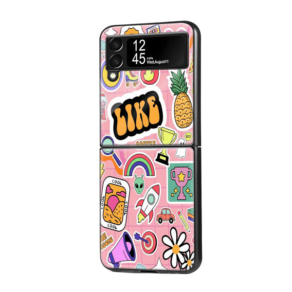 Retro Sticker Samsung Z Flip Glass Case