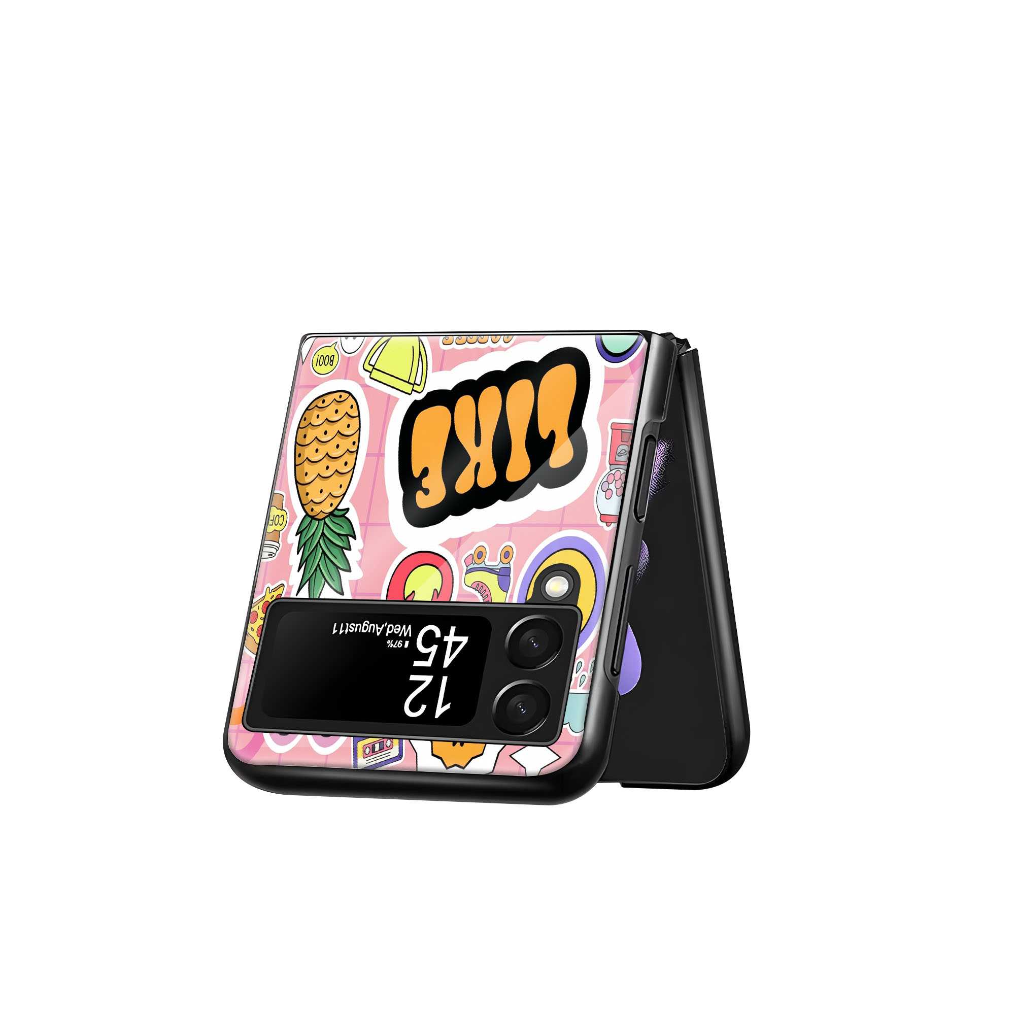 Retro Sticker Samsung Z Flip Glass Case