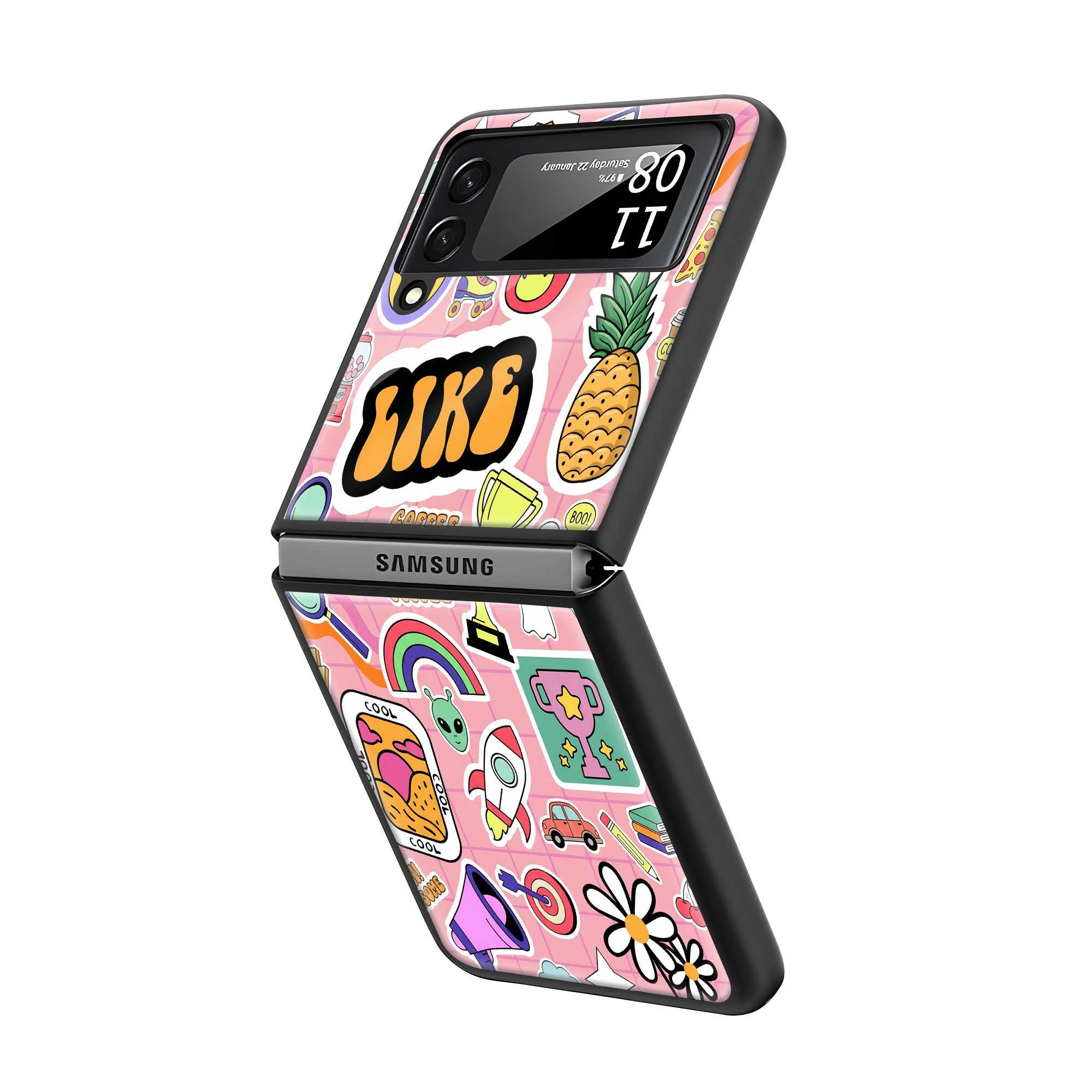 Retro Sticker Samsung Z Flip Glass Case