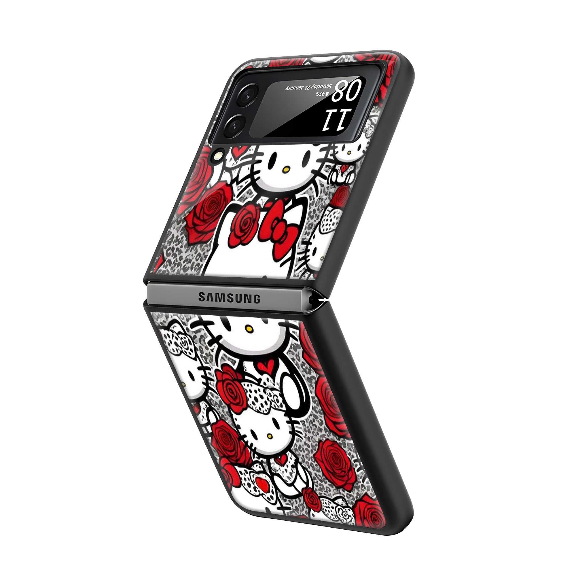 Rose Kitty Samsung Z Flip Glass Case