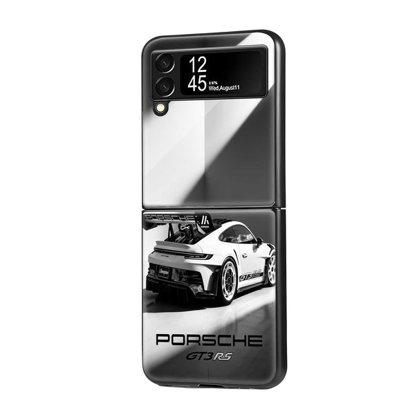 Silver Porsche GT3 Samsung Z Flip Glass Case