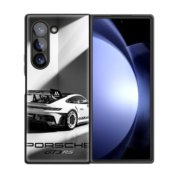 Silver Porsche GT3 Samsung Z Fold Glass Case