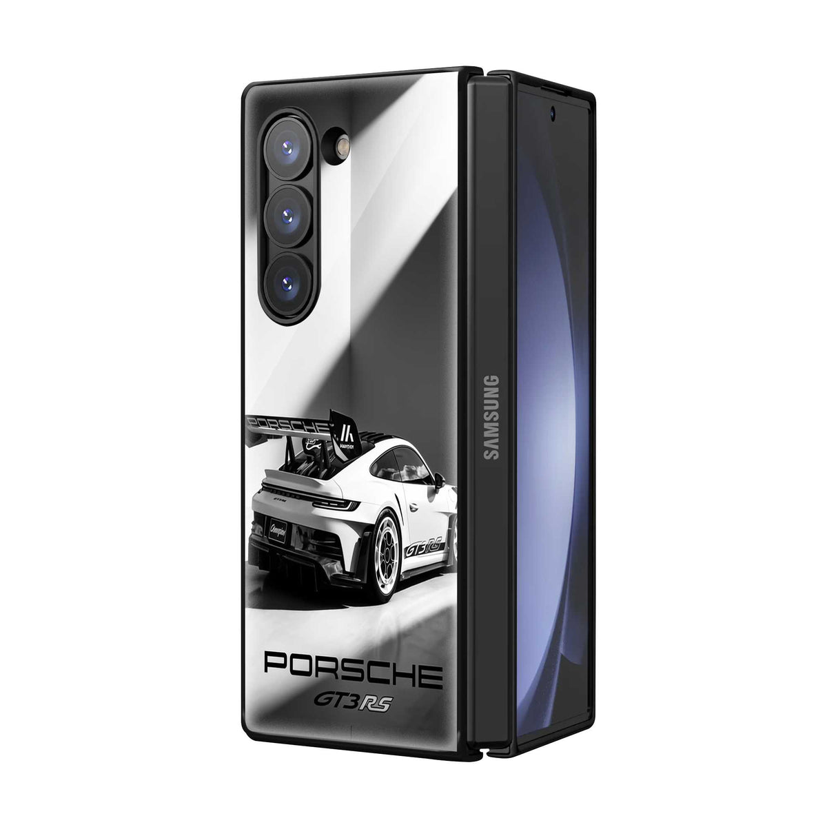 Silver Porsche GT3 Samsung Z Fold Glass Case