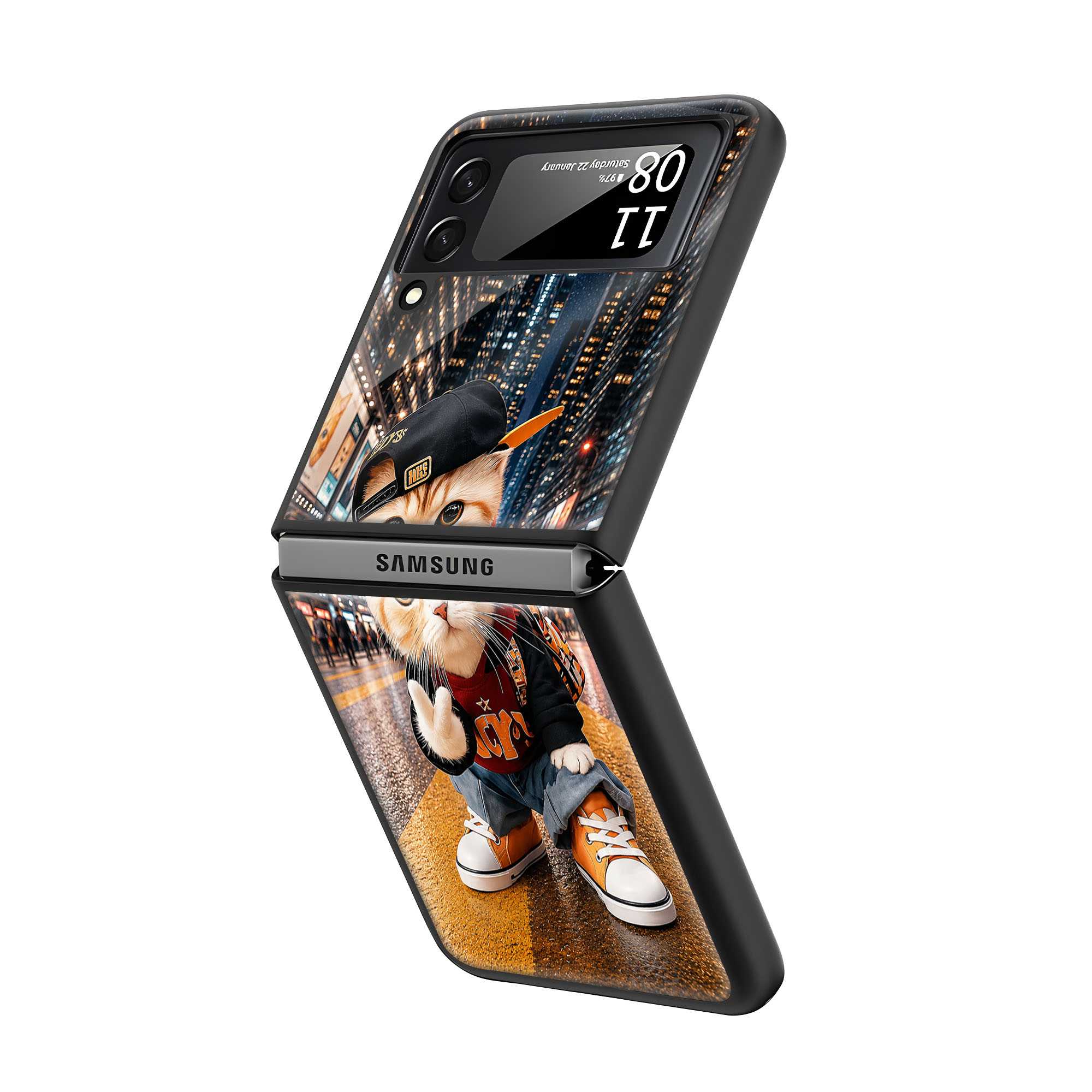 Streetwear Cat Samsung Z Flip Glass Case