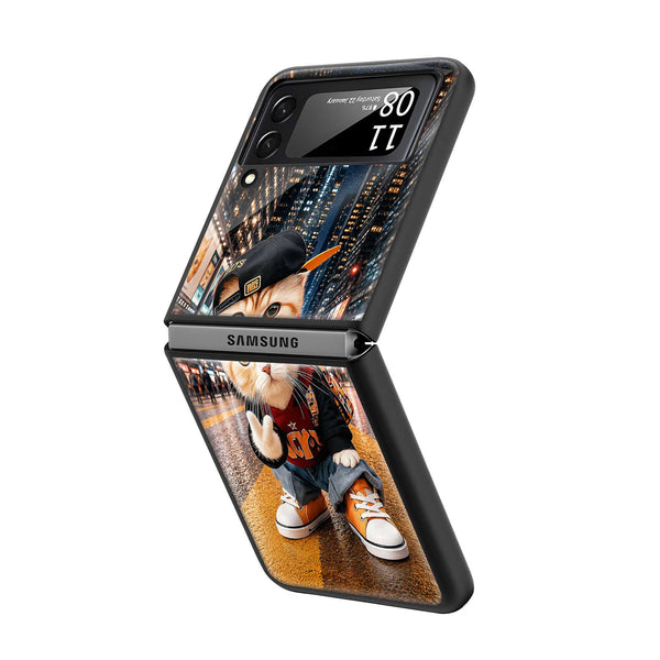 Streetwear Cat Samsung Z Flip Glass Case