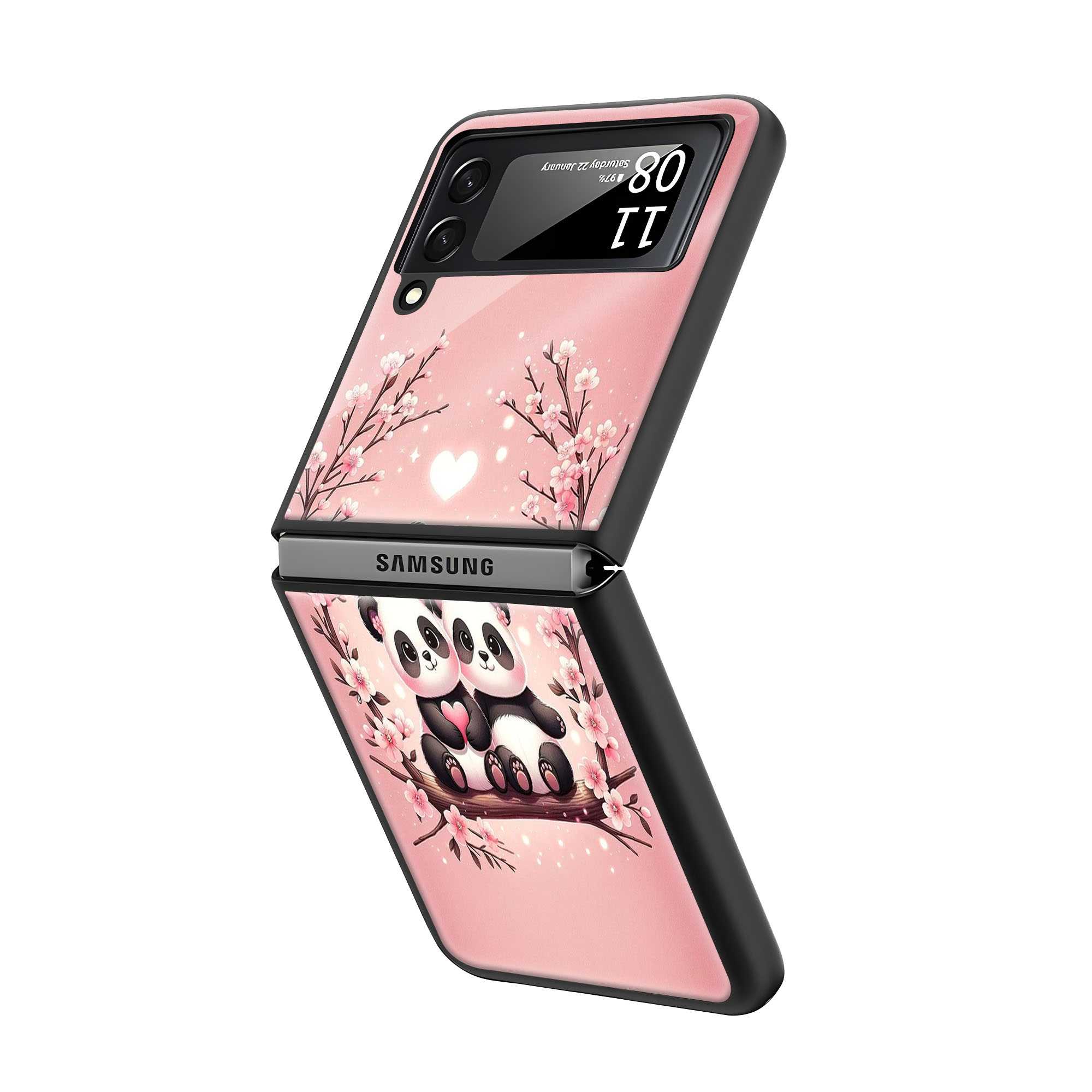 Sweet Panda Love Samsung Z Flip Glass Case