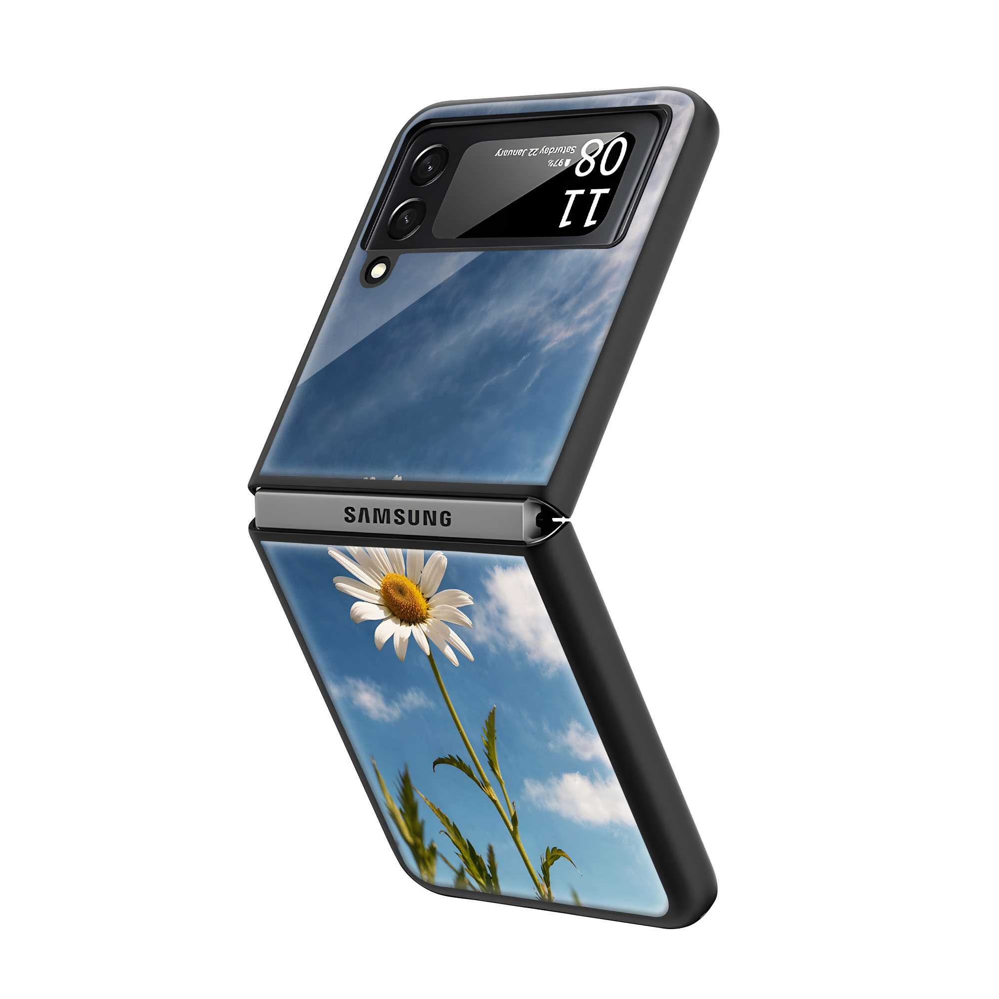 White Blossom Samsung Z Flip Glass Case