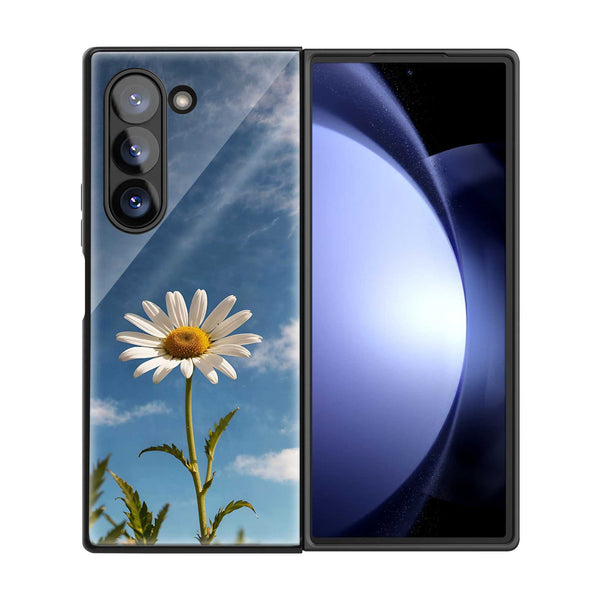 White Blossom Samsung Z Fold Glass Case