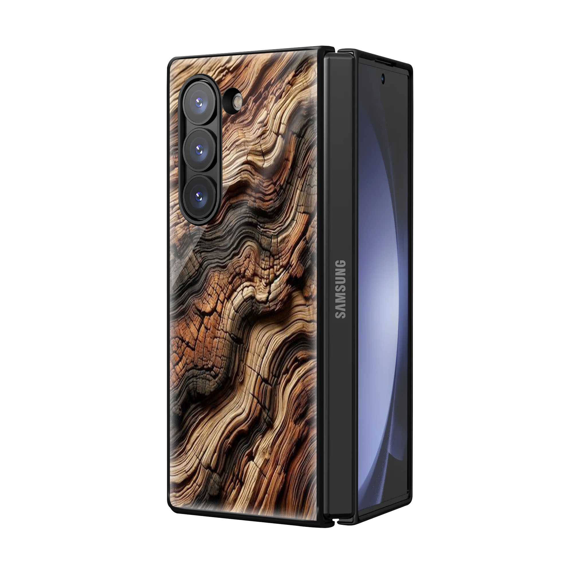 Wooden Texture Samsung Z Fold Glass Case