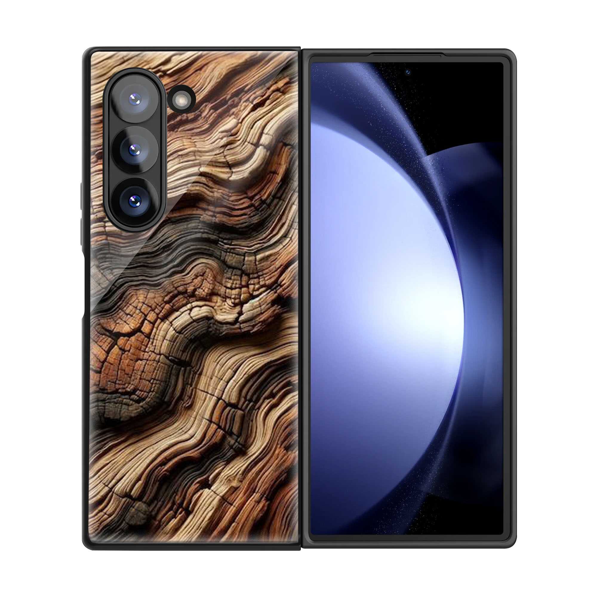 Wooden Texture Samsung Z Fold Glass Case