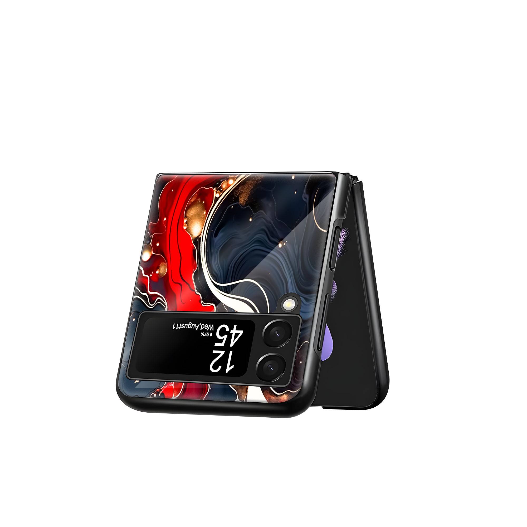Red-Gold Luxury Marble Samsung Z Flip Glass Case image 2
