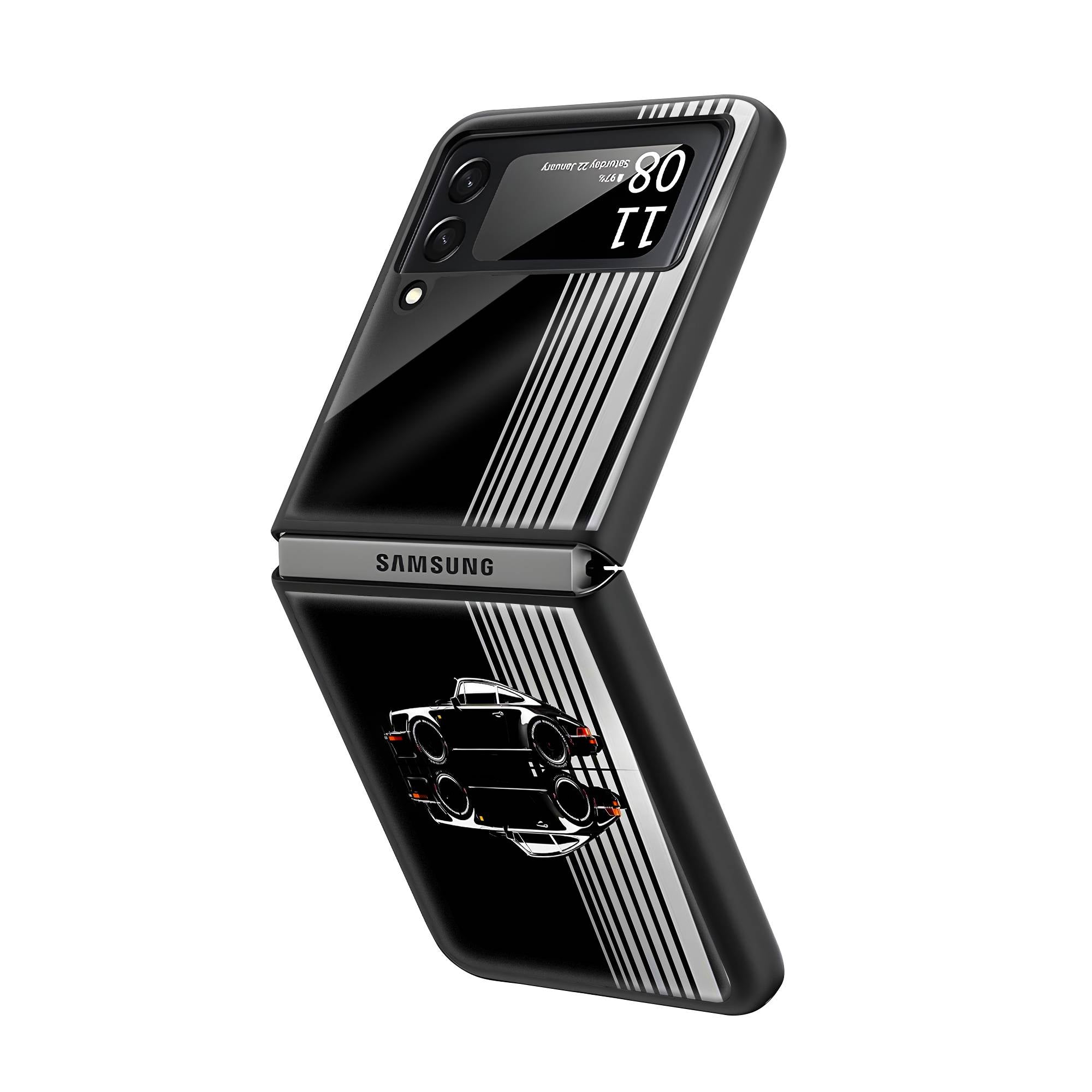 Black Porsche Samsung Z Flip Glass Case Secondary image